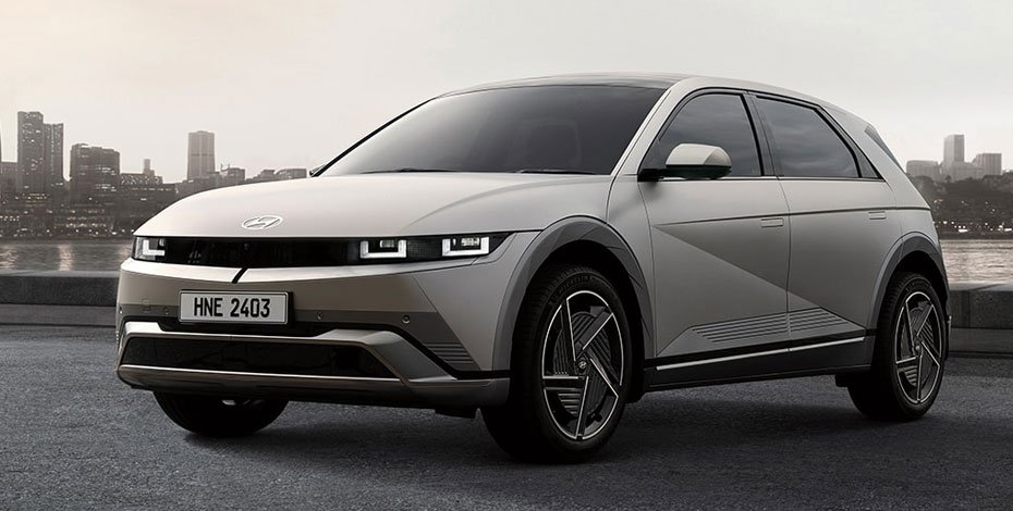 Hyundai Ioniq 5 electric SUV with bold geometric design parked in a modern urban setting